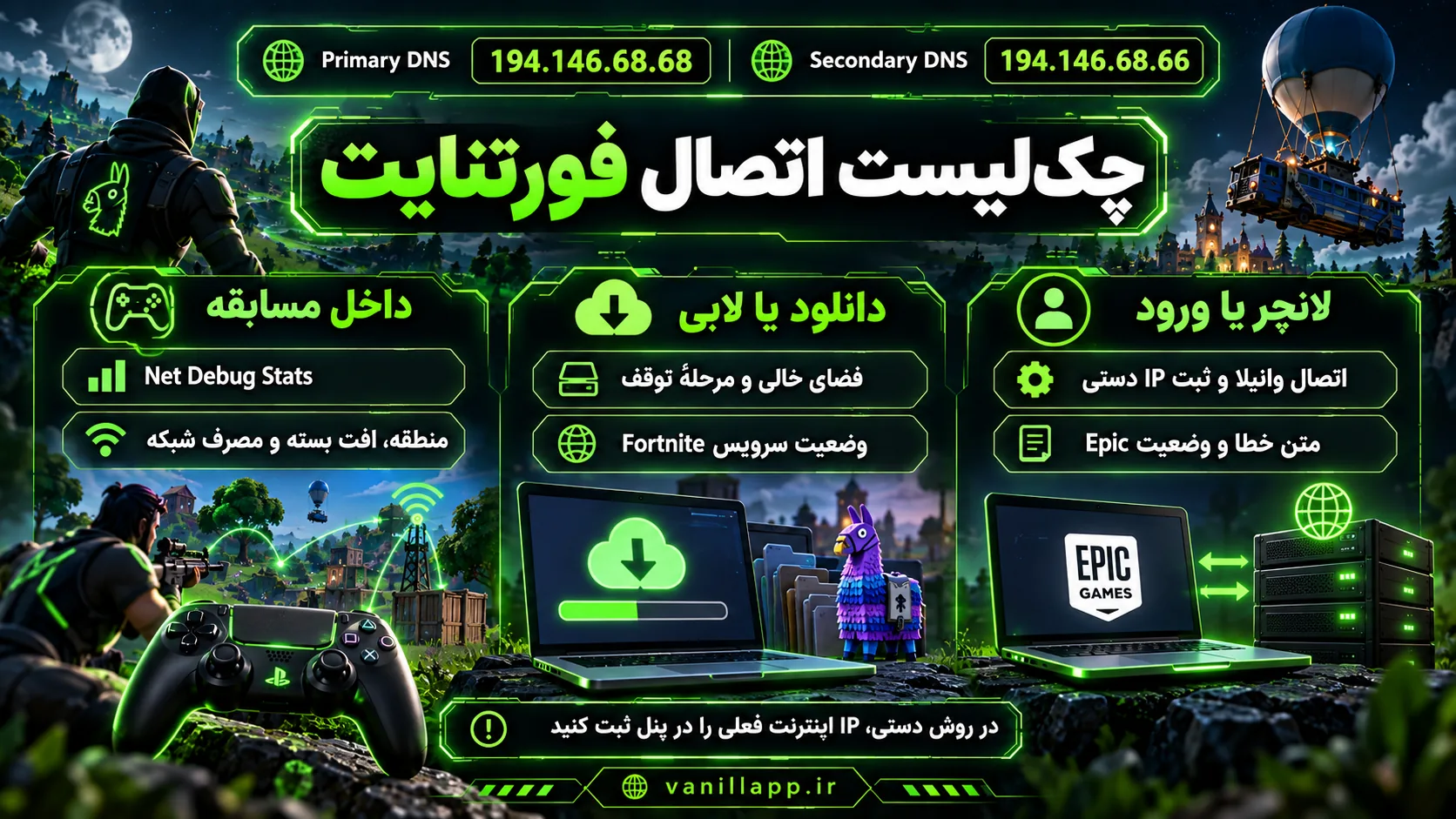 تفکیک خطای لانچر، مشکل لابی و نوسان شبکه در Fortnite