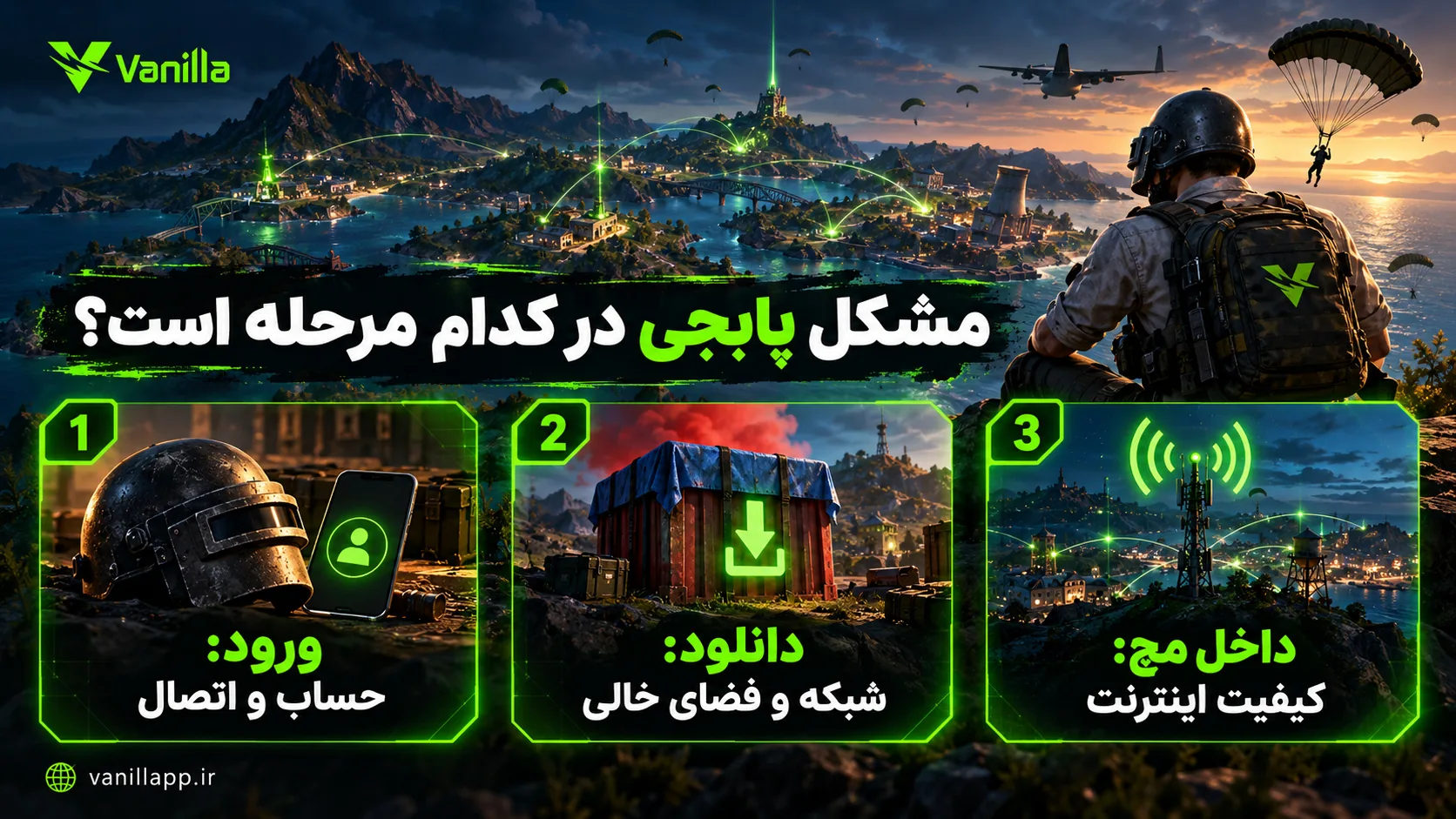 تفکیک مشکل ورود، دانلود منابع و کیفیت اینترنت داخل مچ در پابجی موبایل.