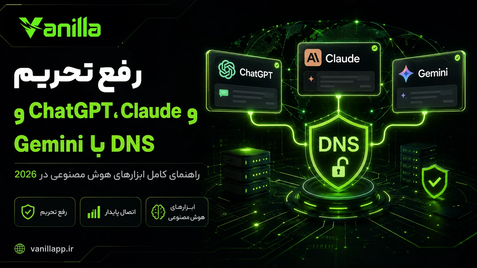 رفع تحریم ChatGPT، Claude و Gemini با DNS؛ راهنمای کامل ابزارهای هوش مصنوعی در 2026
